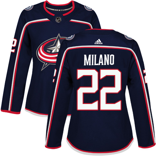 Adidas Columbus Blue Jackets #22 Sonny Milano Navy Blue Home Authentic Women Stitched NHL Jersey